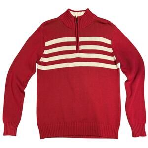 CHEROKEE Women's Vintage Sweater 16 18 XL Red Stripe Nautical 1/4 Zip Y2K Cotton